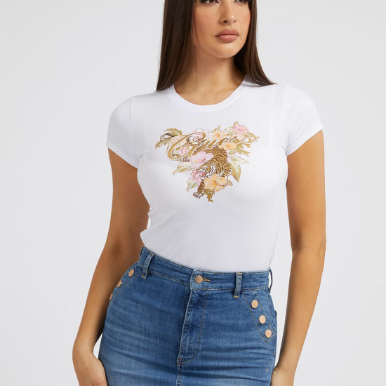 Guess Γυναικεία κοντομάνικη μπλούζα Hibiscus Logo T-Shirt
